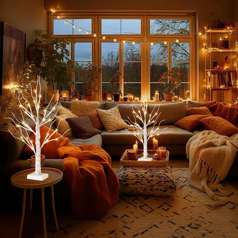 The Holiday Aisle® White Birch Tree With LED Lights - Set Of 2